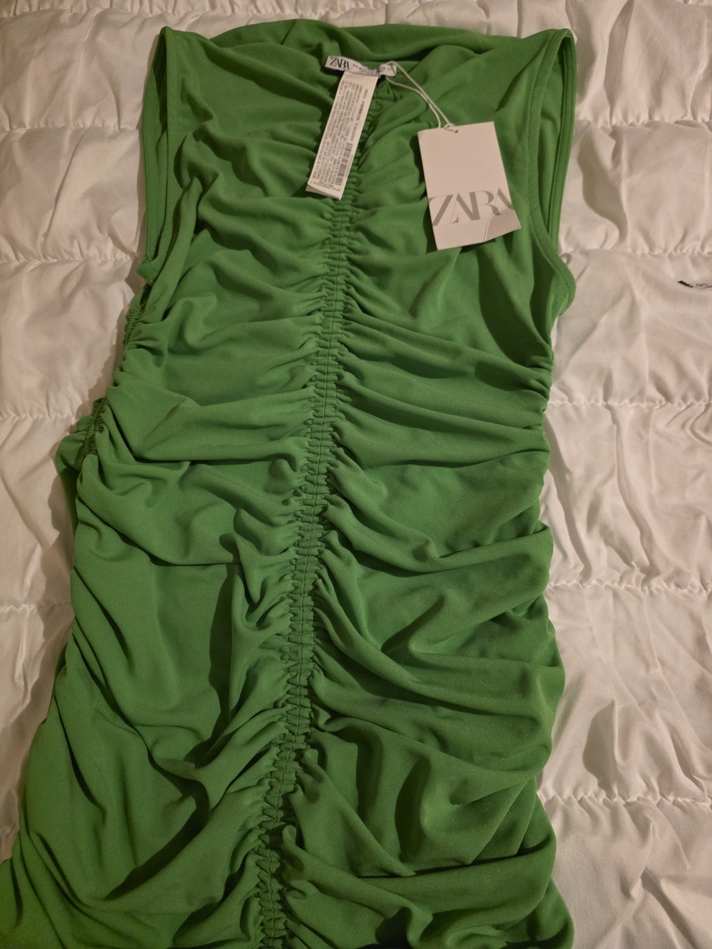 ZARA Bright Green Ruched Sleeveless Mini Dress - Picture 4 of 5